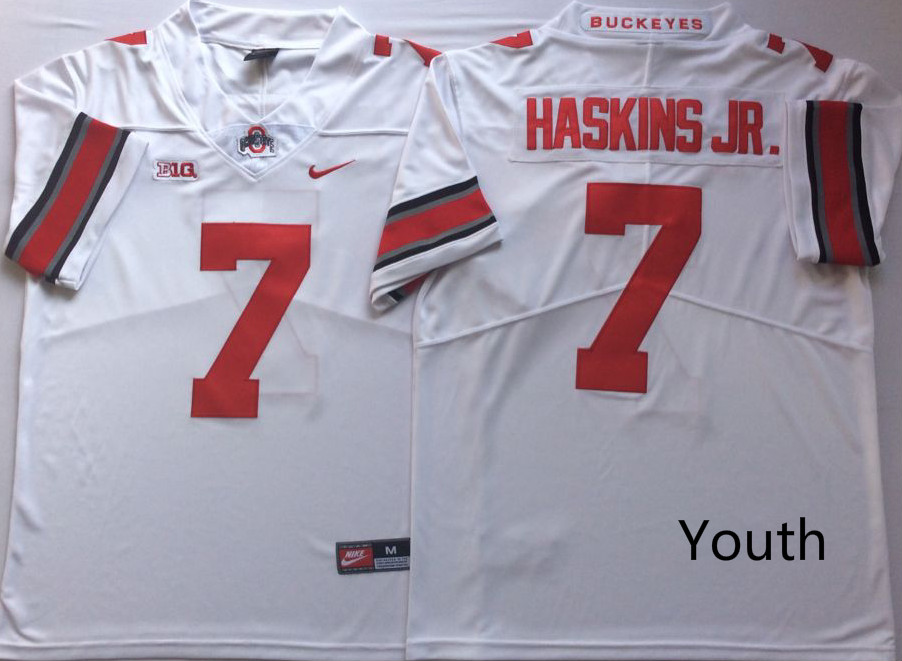 NCAA Youth Ohio State Buckeyes White #7 HASKINS JR jerseys->youth ncaa jersey->Youth Jersey